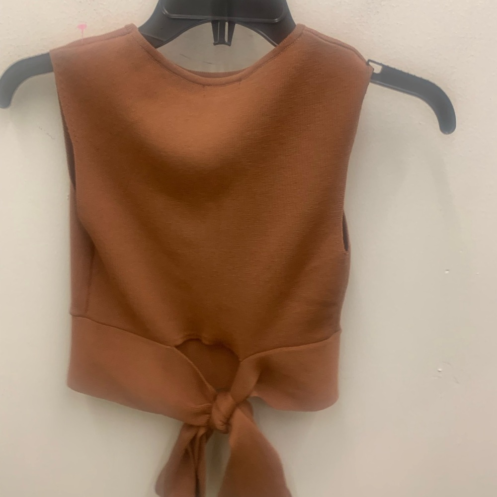 Wild Fable Brown Crop Tie Front Tank Top
